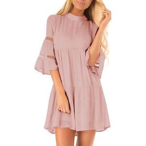 NEW Tunic Dress Ruffle Bell Sleeve Cocktail A-line Party Mini Dress S 4/6